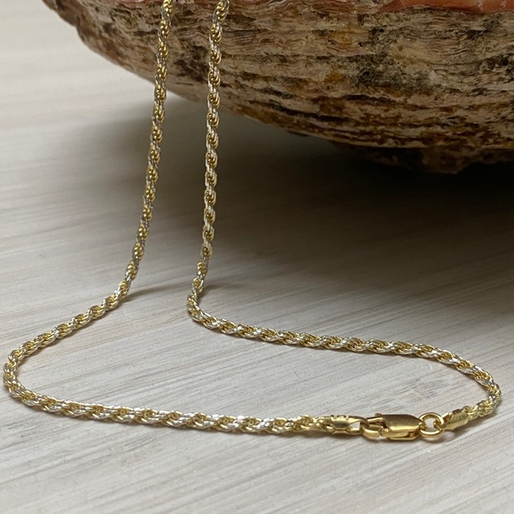 14K Gold Rope Chain • Diamond Cut Rope Chain • Real Silver • Men Chain •… - Picture 12 of 13